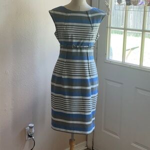 CALVIN KLEIN Blue/White/Silver Belted Dress in size 8, PREOWNED